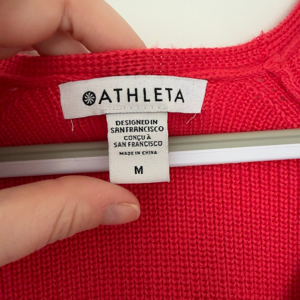 Athleta Red V Neck Ribbed Knit Long Sleeve Sweater Women's Size M - Picture 4 of 8